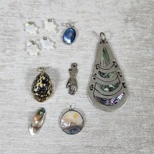 Abalone Shell Pendant Bead Jewelry Lot Turtle Hand Round Nature Beach